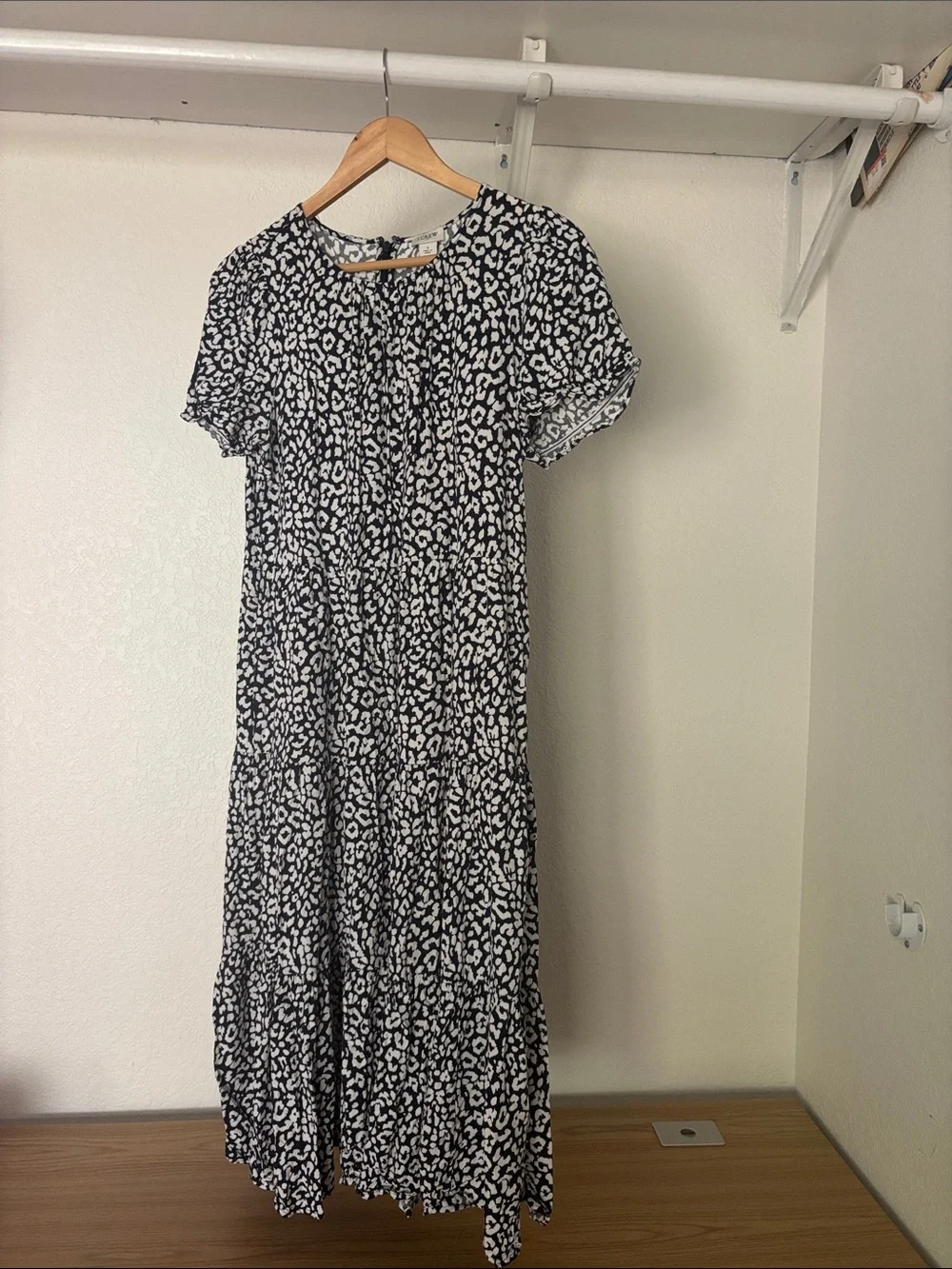 J. Crew Black & White Animal Print Tiered Maxi Dress